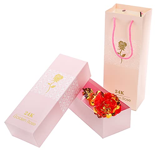 Hedume Set of 4 Rose Flower Present Golden Foil with Luxury Gift Box, 24K Colorful Rose Artificial Flower Great Gift for V...