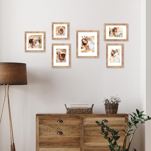 iRahmen 11x14 Picture Frame Set of 2 with Tempered Glass, Rustic Brown Frame Display 8x10 Pictures with Mat or 11 x 14 Wit...