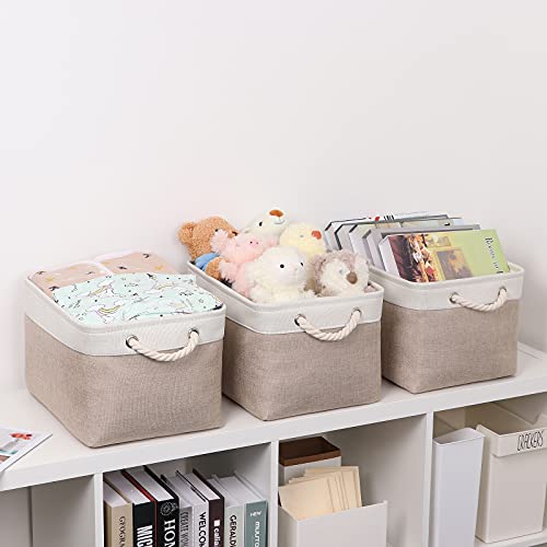 Bidtakay Large Fabric Baskets with Handles [3-Pack] Collapsible Storage Basket for Shelves 15 X 11 X 9.5 inches Canvas Bin...