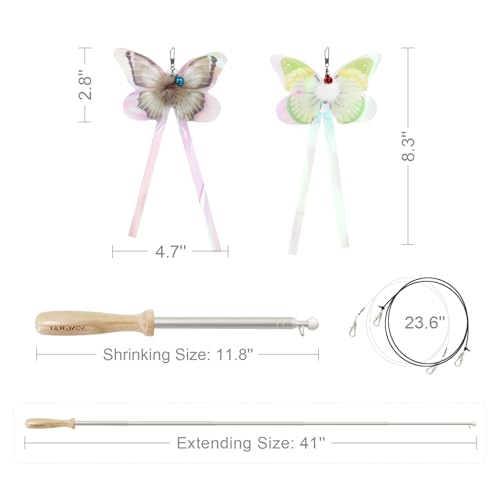 SONGWAY Cat Butterfly Toys Wand - 7 Pieces Cat Toy Set, Retractable Cat Wand with 6 Butterfly Cat Toys Replacement with Be...