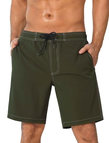 SILKWORLD Mens Swim Trunks with Compression Liner Quick Dry Board Shorts 9" Stretch Bathing Suits with 4-Hole Waistband