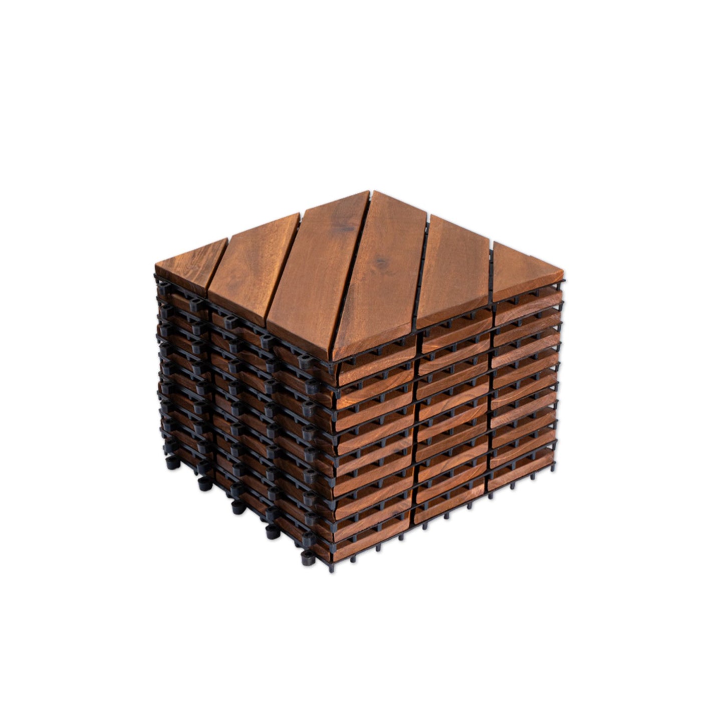 10 PCS Interlocking Deck Tiles Diagonal Pattern, 12  X 12  Acacia Wood Tiles For Patio, Waterproof, All-Weather, Outdoor Decking For Garden, Pool, Balcony,...