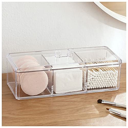 Square Qtip Holder Dispenser, 3 Compartments Cotton Ball Holder, Bathroom Canisters for Cotton Swab, Ball, Cottons Pad Org...