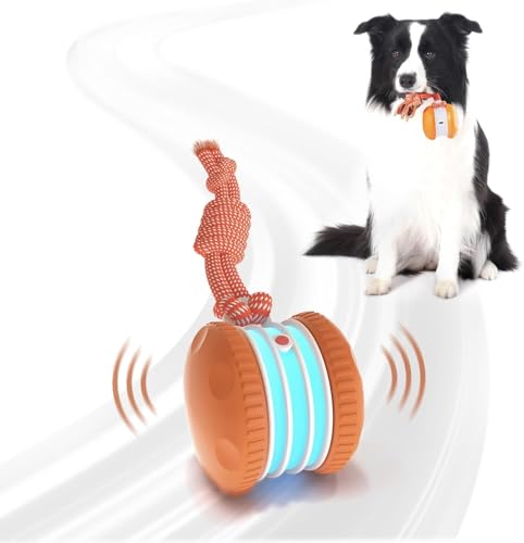 QGI Interactive Dog Toys, Random Path Electric Automatic Moving and Rolling Dogs Toy with Rope for Small Medium Large Dog...
