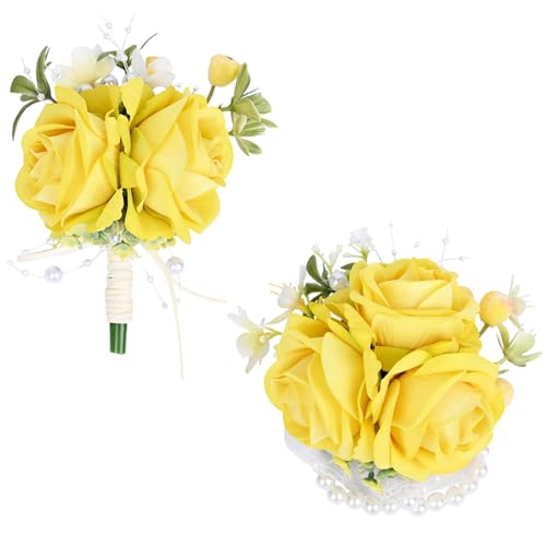 MAFELOE Corsage Boutonniere Set 2 Pieces, Artificial Rose Flowers Accessories for Wedding Prom Party Homecoming Celebratio...