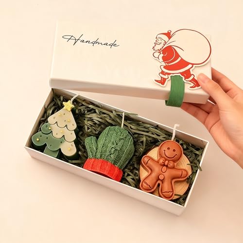 Handmade Christmas Scented Candle Gift Set, Holiday Collection with Christmas Tree, Gingerbread Man, Snowman Designs, Deco...