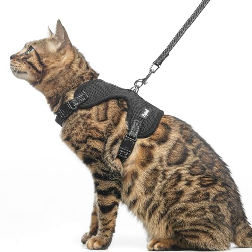 PUPTECK Cat Harness and Leash Set Escape Proof, Reflective Adjustable Soft Mesh Kitten Vest Harness for Walking Travel, Bl...