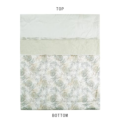 Chezmoi Collection Rosaline 7-Piece Floral Botanical Comforter Set King - Floral Embroidery Soft Green Gray Floral Printed...