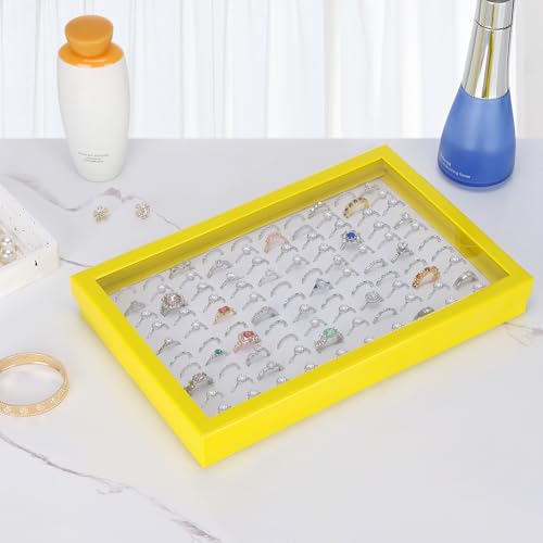 KUKUVR 100 Slots Ring Earring Holder Display Case, Velvet Jewelry Ring Earring Storage Organizer Box Tray with Clear Lid f...