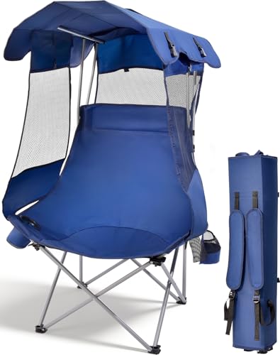 East Oak Oversized Camping Chair with Canopy | 400 LBS Heavy Duty Folding Beach Chair with Canopy Shade, Roomy Seat, Full ...