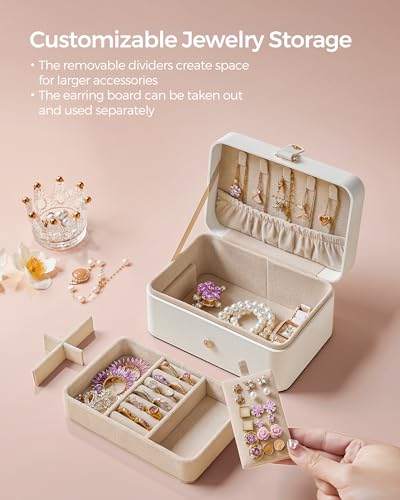 SONGMICS Jewelry Organizer Box, Travel Jewelry Case, 2-Layer Travel Case for Earrings, Necklaces, Bracelets - Portable Jew...