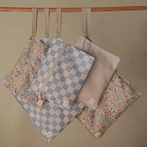mushie Water Resistant Wet Bags | Large & Small Reusable Storage Bag for Baby Items and Travel | Zippered Pockets with Han...