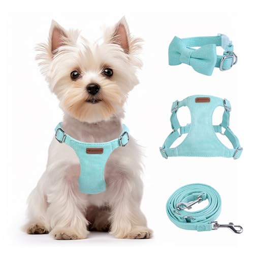 Dog Harness and Leash Set, XXS No Pull Adjustable Puppy Harness with Multifunction Pink Dog Leash and Dog Collar, Soft No ...