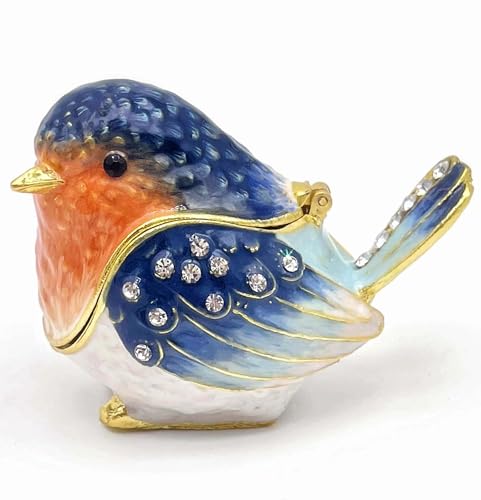 Robin Bird Jewelry Trinket Boxes Hinged Ring Box.Collectible Bird Figurines Home Decor Gifts for Women.Necklace Rings Earr...