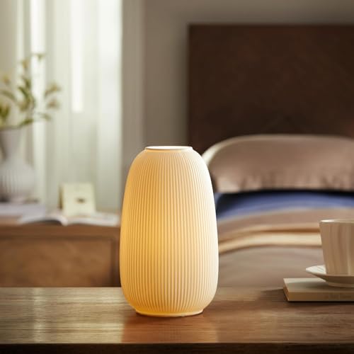 RONDURE 9.5" Modern Ceramic Table Lamp, Fully Dimmable Modern Bedside Lamps for Bedroom, Living Room and Nightstand, White...