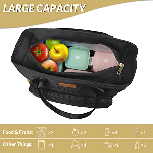 EASYA Large Insulated Lunch Bag for Work, Women's Nylon Thermal Lunch Box, Leakproof Cooler Tote Bag with Storage Pocket (...