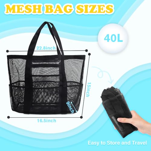 Showvigor Mesh Beach Bag - Large Beach Tote with Zipper Pocket for Family Pool Bag for Toys Vacation Essentials