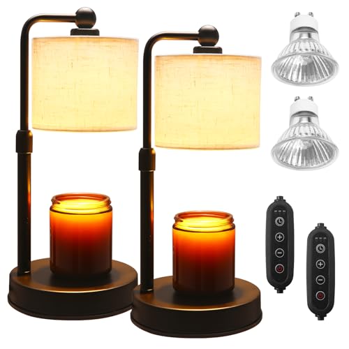 2 Pack Candle Warmer Lamp with Timer - Dimmable & Height Adjustable, Flame-Free Wax Warmer for Safe Use with Jar Candles -...