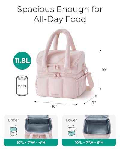 BAGSMART Lunch Bag Women, Double Deck Insulated Lunch Box, Quilted Puffer Lunch Tote, Leakproof, Durable & Reusable Large ...
