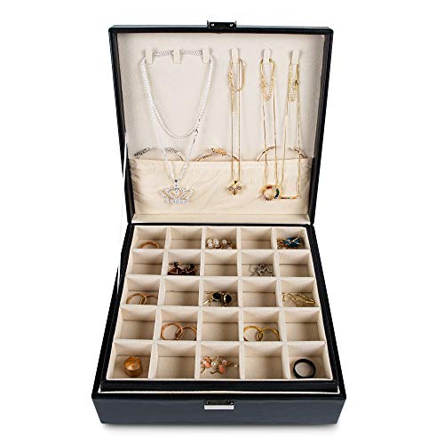Frebeauty Earring Holder Organizer, 50 Slots Earring Organizer,2 Layer Jewelry Box for Earrings and Necklace,PU Jewelry Or...