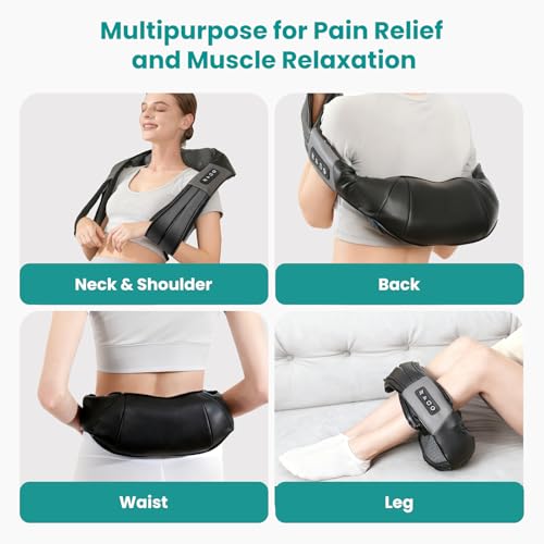 Nekteck Shiatsu Neck Massager with Heat for Pain Relief Deep Tissue, 2026 Upgraded 3D Back Shoulder Kneading Massage Pillo...