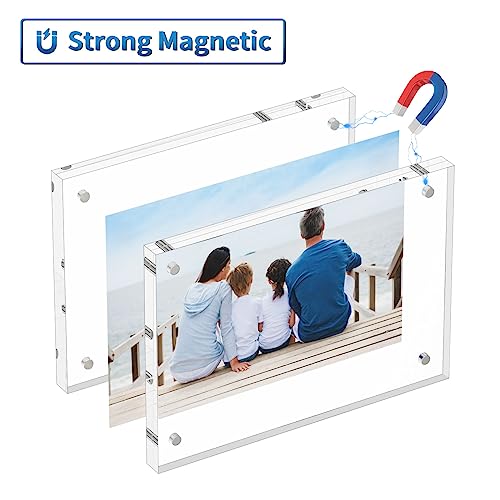 AITEE 4x6 Acrylic Picture Frames 3 Pack, 20% Thicker Block, Clear Picture Frames Freestanding Double Sided Magnetic Acryli...