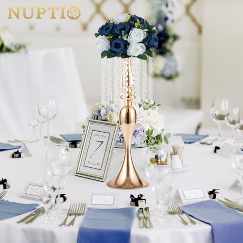 NUPTIO Artificial Flower Centrepieces for Tables - 10 Pcs Navy Blue & White Fake Flowers Roses Balls 9.5in Diameter - Silk...