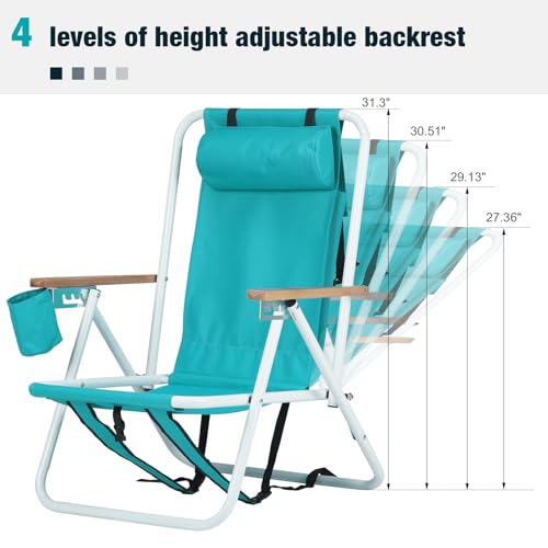 VINGLI Backpack Beach Chair for Adults, Portable Lightweight Reclining Beach Chair with Headrest & Cup Holder, Heavy Duty ...