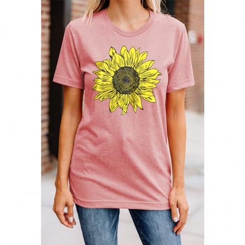 GLIGLITTR Women's Summer Sunflower T Shirt Cute Flower Graphic Loose Tees Crew Neck Short Sleeve Casual Tops