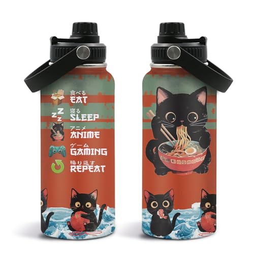 DUUV Cat Gifts for Women, 32 Oz Anime Cat Water Bottle, Cats Lover Gifts for Birthday, Cute Anime Bottles for Mom Sister F...