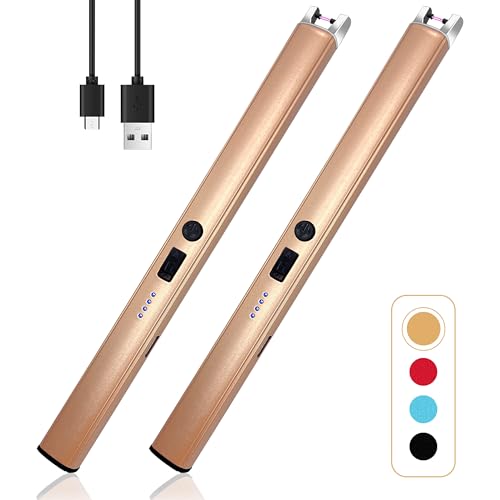 2 PCS Candle Lighter,Windproof Flameless Electric Lighter with LED Power Display ＆ Safety Switch, Upgraded Plasma USB Rech...