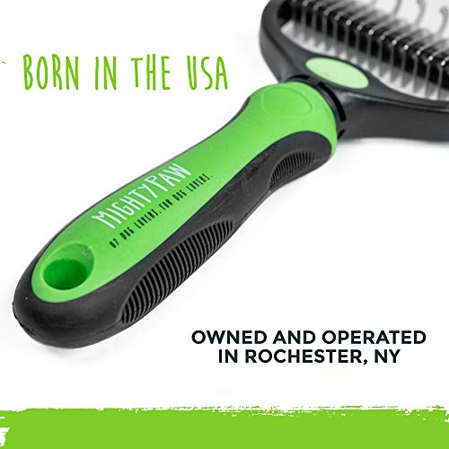 Mighty Paw Dog Grooming Brush - 2-In-1 Dual Sided Comb - Round Tip For Maximum Coat Penetration - Stainless Steel Teeth Th...