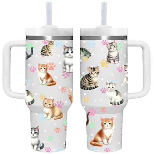 40 OZ Kitty Cat Tumbler with Handle.Kitty Cat Lover Cup Gift.40 OZ Unique Birthday Christmas Kitty Cat Tumblers Gifts for ...