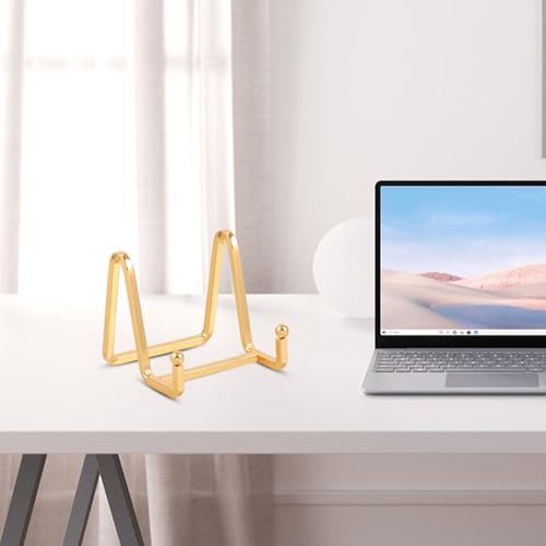 Plate Holder Easel Display Stand - 3 inch Metal Plate Stands for Display - Tabletop Picture Stand - Gold Iron Easels for D...