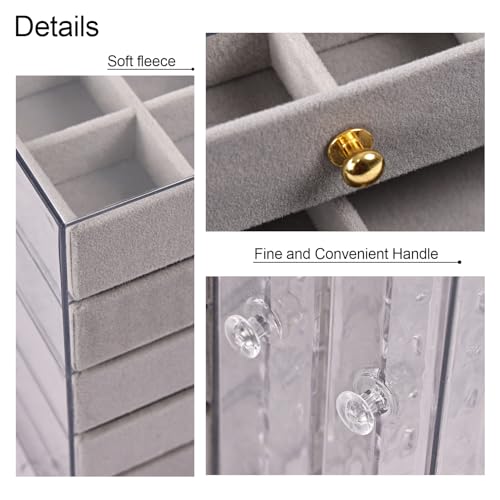 Greenfeather Jewelry Organizer with 7 Removable Drawers, Clear Acrylic Jewelry Box with 16 Necklace Hooks, 48 Pairs of Ear...