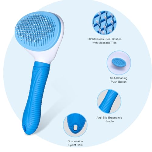 Self Cleaning Slicker Brush for Pet Grooming - Removes Loose Undercoat and Sheds, Suitable for Long and Short Hair Cats an...