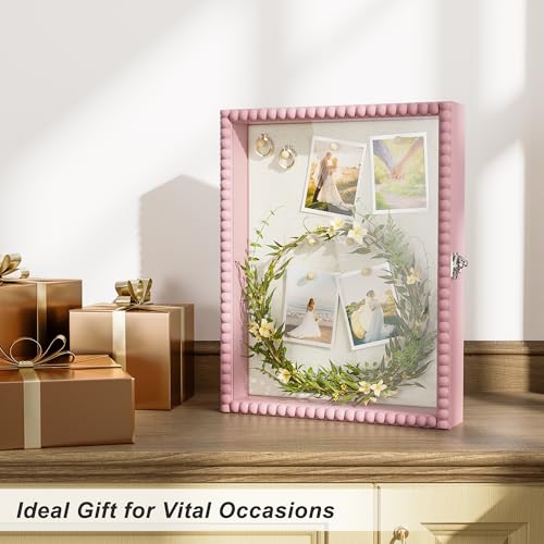 Love-KANKEI Shadow Box Frame 11x14, Deep Large Shadow Box Display Case with Unique Beads Door and Glass Window, Wood Memor...