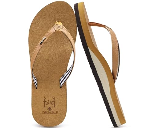 KuaiLu Womens Arch Support Flip Flops Comfortable Yoga Mat Slip on Summer Beach Walking Thong Cushion Sandals
