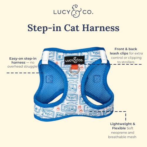 Lucy & Co. Tinned Fish Step-in Cat Harness & Leash Bundle – Reflective, Breathable & Adjustable Harness for Cats, Kittens...