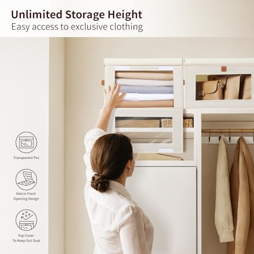Homsorout Large Closet Storage Organizer - Clothes Storage Bins with Handles & Window, Collapsible Decorative Boxes with L...