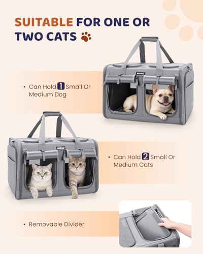 MIDOG 2 Cat Carrier with Litter Box, Expandable Dual Compartment Cat Carrier for 2 Cats, Large Soft Sided Double Pet Carri...