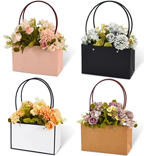 BEISHIDA Multi Flower Gift Bags for Bouquets,4PCS Rectangle Flower Bouquet Box with Handle for Bouquet Packaging Floral Wr...