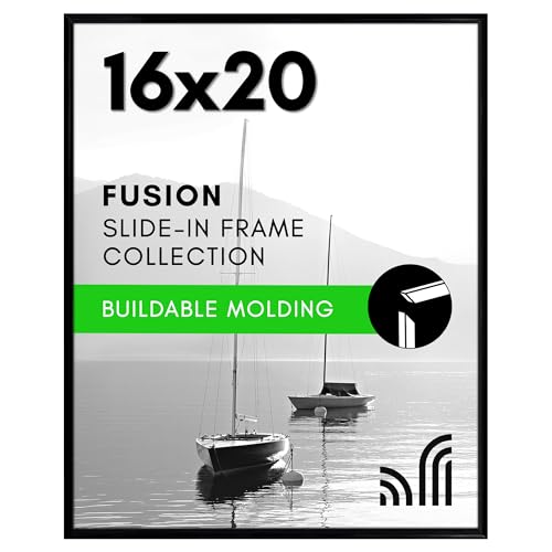 Americanflat 16x20 Picture Frame with Polished Front Cover - Slide-In Photo Frame with Buildable Molding - Fusion Collecti...