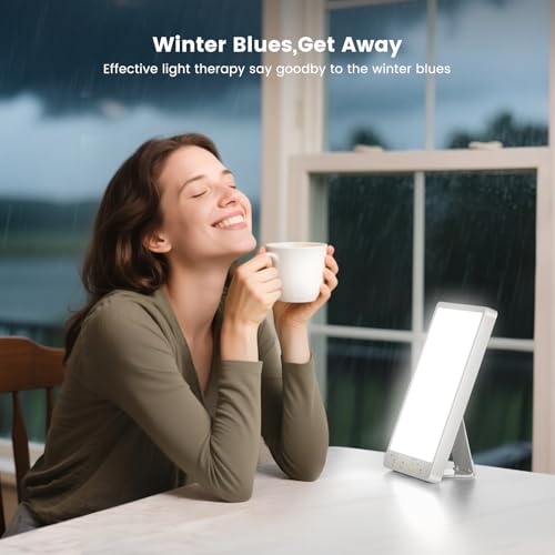 Light Therapy Lamp - 10000 Lux 3 Color Temperature & Wall Mountable, with Memory Function, Touch Control Portable Light Th...