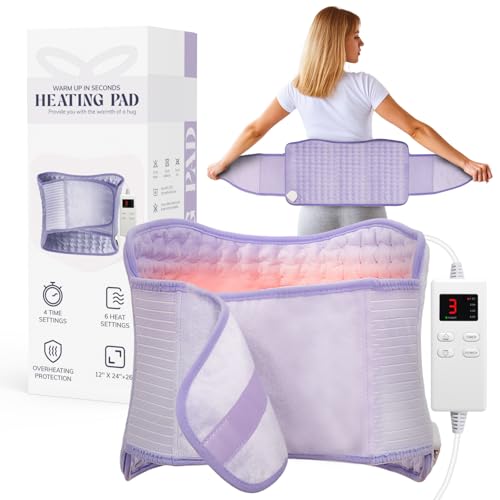 Heating Pad for Period Cramps, Upgraded Wrap Heating Pad for Back Pain Relief, Large 12''x 24''Heat Pad +26" Belt Adjustab...
