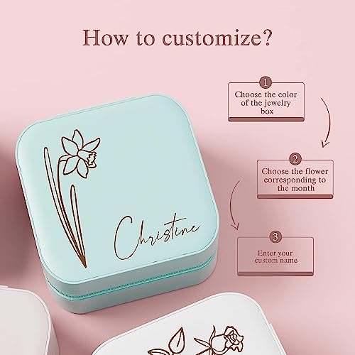 iDIY Ships Next Day, Bridesmaid Gifts Personalized Jewelry Box Custom Jewelry Organizer with Birth Flower & Name, Customiz...