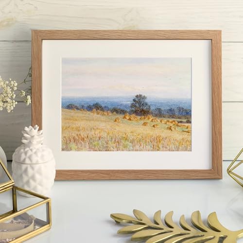wallwisy 8.5x11 Picture Frame, Solid Oak Wood 8.5 by 11 Picture Frame with Mat to 6x8(Openning Size is 5.5x7.5), 11x8.5 Na...