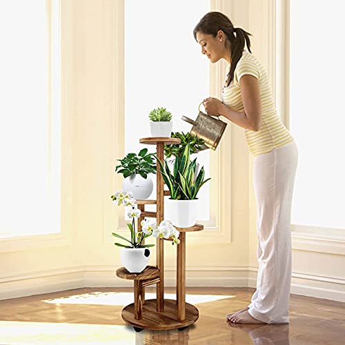 GEEBOBO 5 Tiered Tall Plant Stand for Indoor, Wood Plant Shelf Corner Display Rack, Multi-tier Planter Pot Holder Flower S...