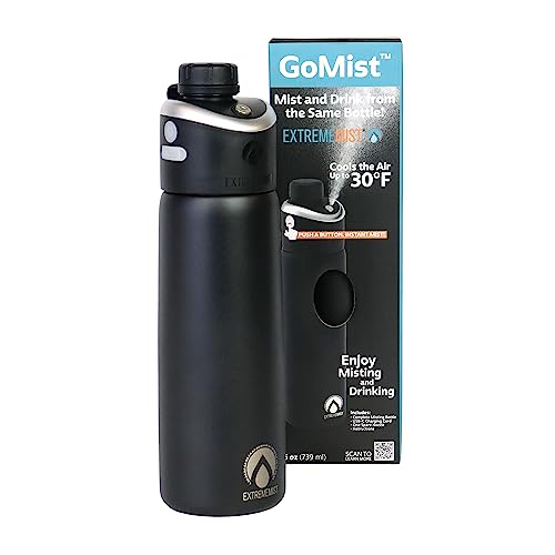 Extreme MIST - GoMist Misting & Drinking Bottle - Personal Mister - Cooling Water Bottle w/Easy-Drink Spout - Stainless-St...