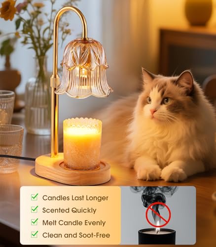 Candle Warmer Lamp Adjustable Timer - Electric Flower Glass Candles Warmers Adjustable Height Dimmable Vintage Base Modern...
